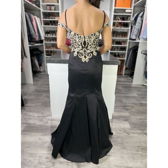 Jovani Black Gold Embroidered Mermaid Gown $499 - Picture 8 of 13